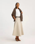 rohe Voluminous A-Line Cotton Skirt sand on figure side