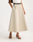 rohe Voluminous A-Line Cotton Skirt sand on figure side