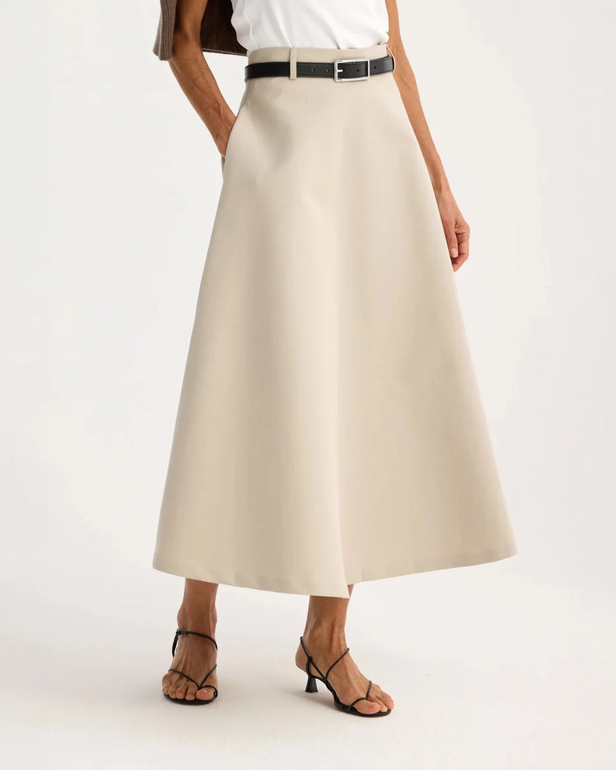 rohe Voluminous A-Line Cotton Skirt sand on figure side