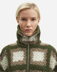 samsoe samsoe tess overshirt full zip abbey stone square green and tan on figure front collar detail