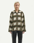 samsoe samsoe tess overshirt full zip abbey stone square green and tan on figure front