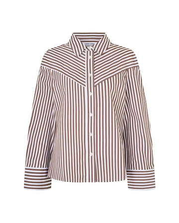 samsoe samsoe Samos Shirt fudgsickle stripe brown and white