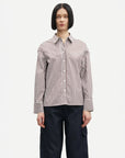 samsoe samsoe Samos Shirt fudgsickle stripe brown and white on figure front