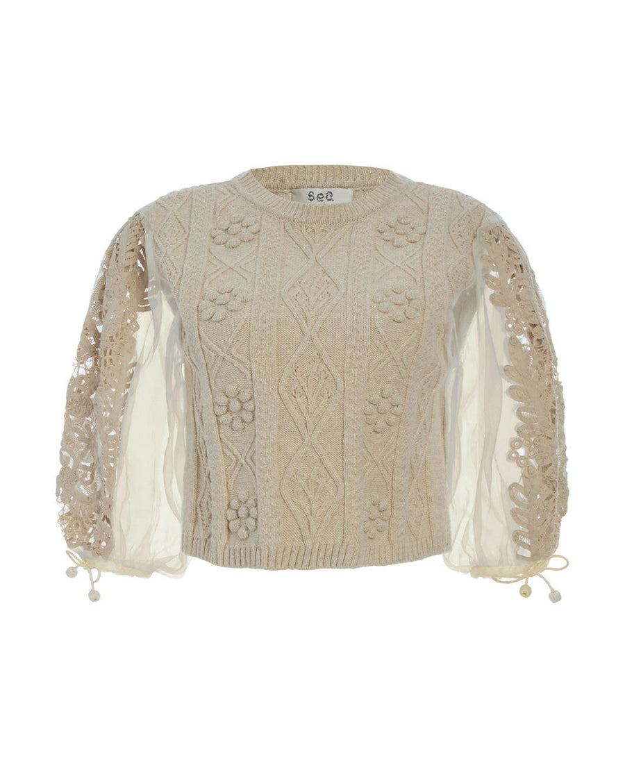 sea ny bente embroidery combo sweater cream