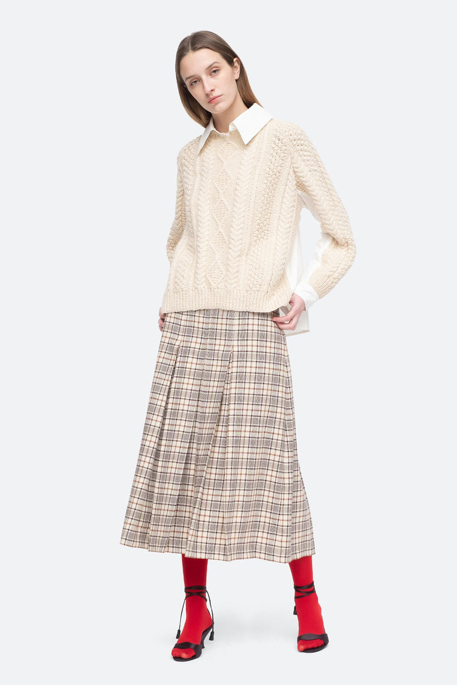 sea ny beatriz plaid suiting skirt figure front