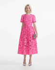 self portait pink cotton lace midi dress pink on figure front