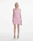 self portait pink floral lace mini dress pink on figure front