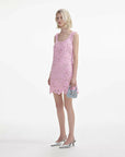 self portait pink floral lace mini dress pink on figure side