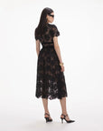 self portrait Black Lace Velvet Bow Midi Dress back