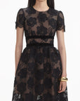 self portrait Black Lace Velvet Bow Midi Dress front