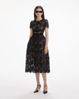 self portrait Black Lace Velvet Bow Midi Dress side