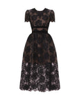 self portrait Black Lace Velvet Bow Midi Dress