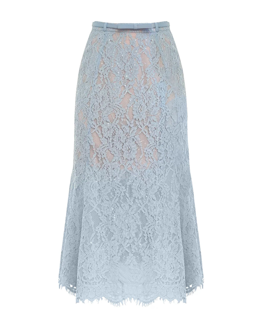 self portrait Blue Lace Flared Midi Skirt