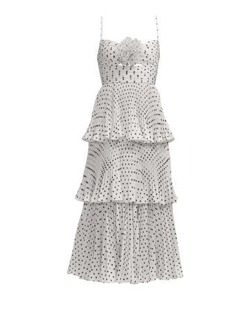 self portrait CREAM POLKA DOT TIERED MIDI DRESS