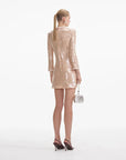 self portrait Pearl Trim Sequin Mini Dress beige on figure back