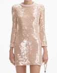 self portrait Pearl Trim Sequin Mini Dress beige on figure front