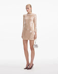 self portrait Pearl Trim Sequin Mini Dress beige on figure side