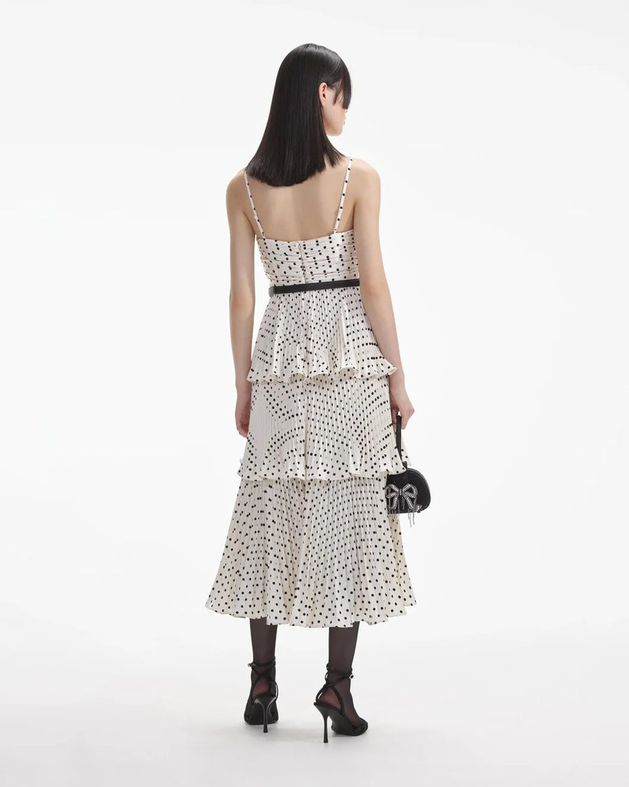 self portrait Cream Polka Dot Tiered Midi Dress back