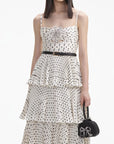 self portrait Cream Polka Dot Tiered Midi Dress front