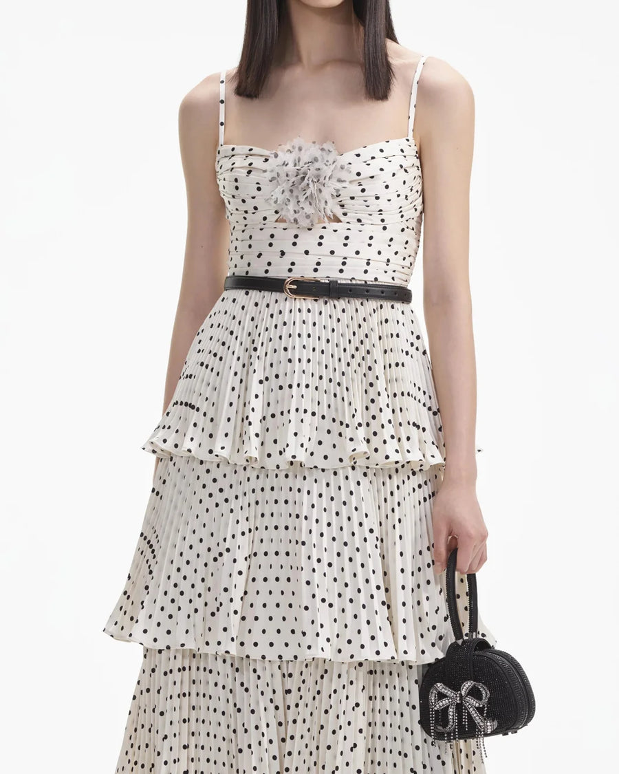 self portrait Cream Polka Dot Tiered Midi Dress front