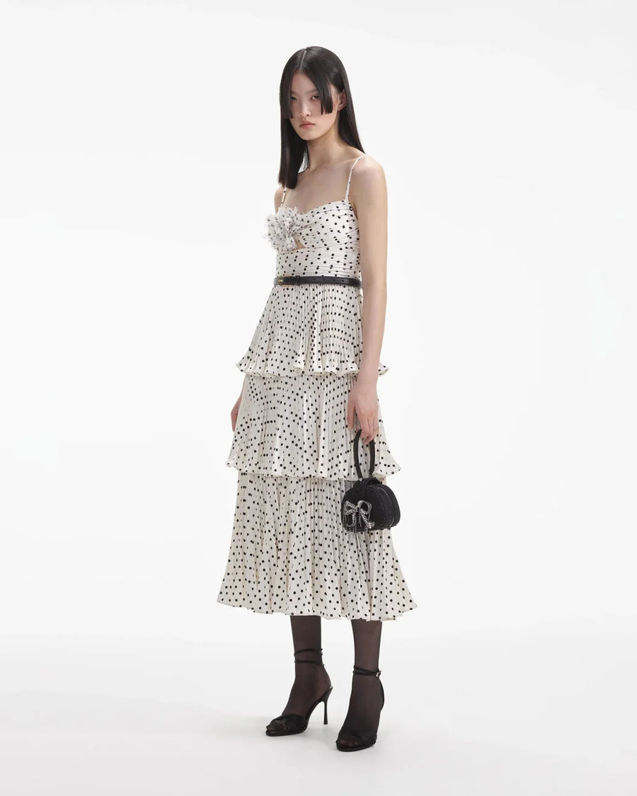 self portrait Cream Polka Dot Tiered Midi Dress side