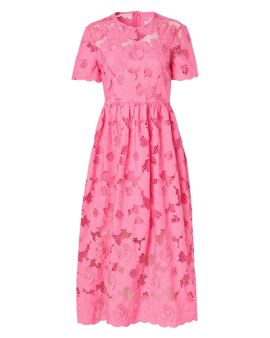 self portait pink cotton lace midi dress