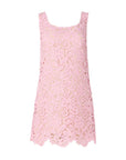 self portait pink floral lace mini dress