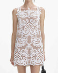 self portrait white guipure lace mini dress white on figure front detail