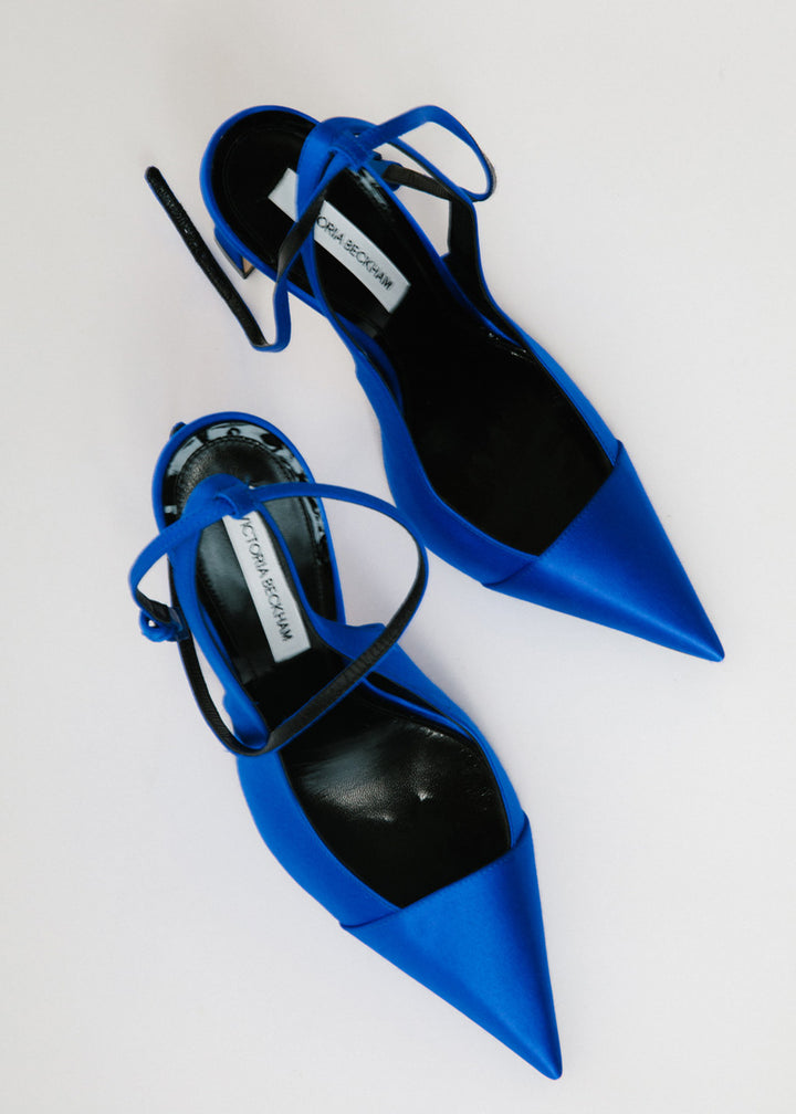 victoria beckham pointy toe ankle wrap pumps bright blue