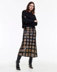 smythe sequin midi skirt black and gold on figure