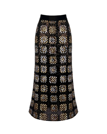 smythe sequin midi skirt black and gold