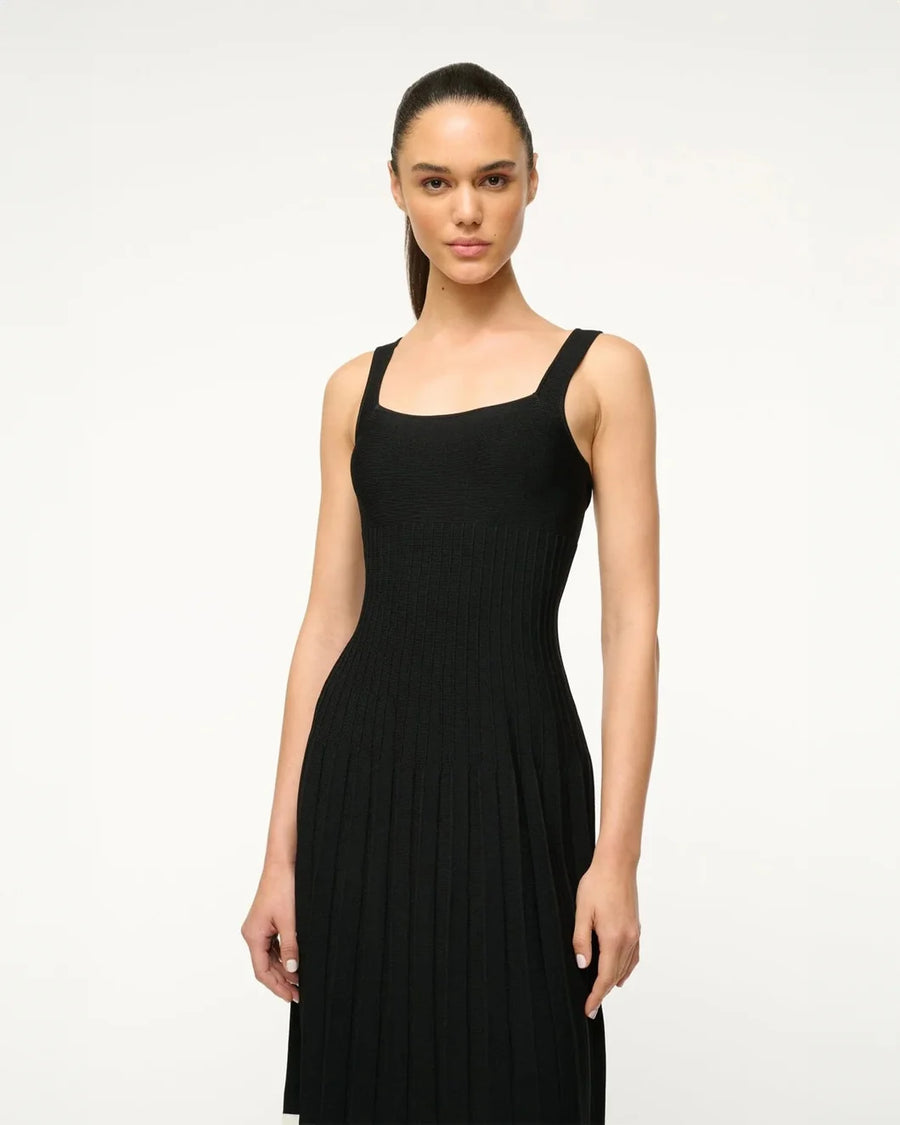 staud ELLISON DRESS BLACK IVORY on figure front