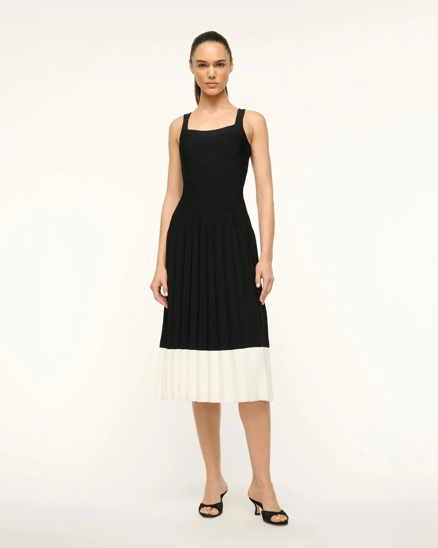 staud ELLISON DRESS BLACK IVORY on figure front