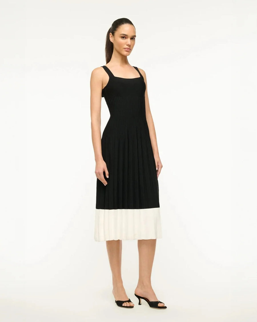 staud ELLISON DRESS BLACK IVORY on figure side