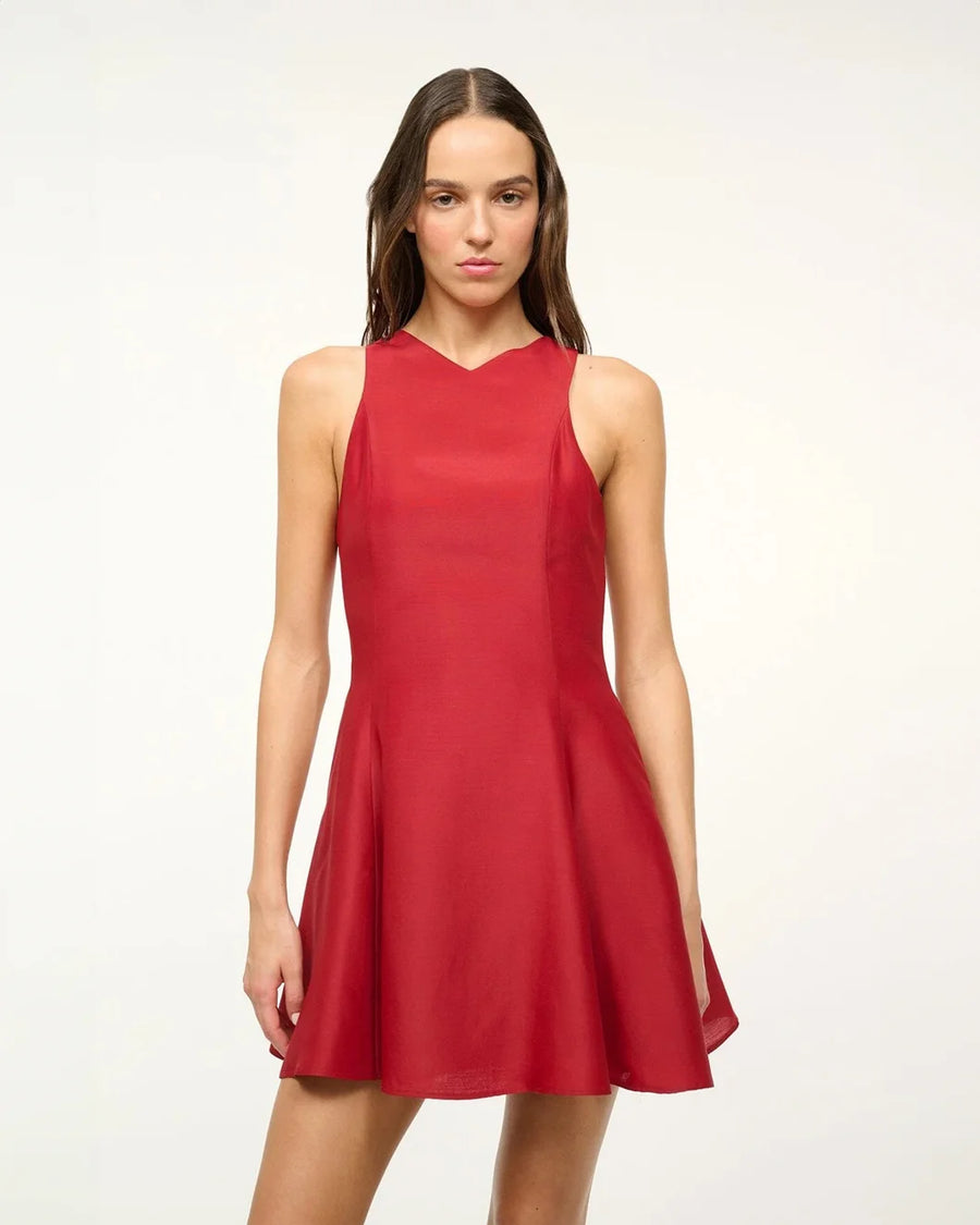 staud Mini Heike Dress rouge red on figure front