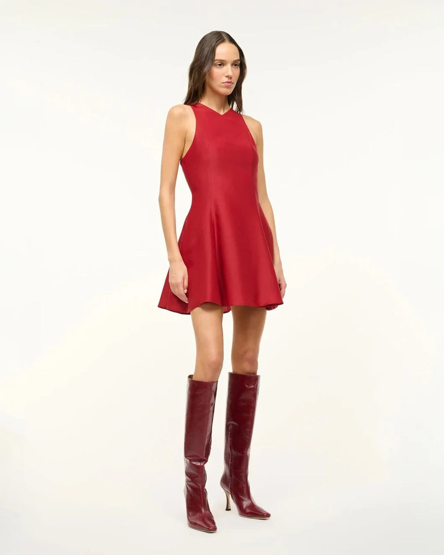 staud Mini Heike Dress rouge red on figure side