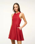 staud Mini Heike Dress rouge red on figure side