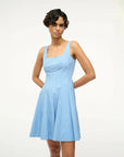 staud mini wells dress azure pinstripe blue on figure front
