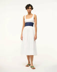 staud rig dress white and navy on figure front