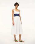 staud rig dress white and navy on figure side