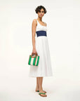 staud rig dress white and navy on figure side