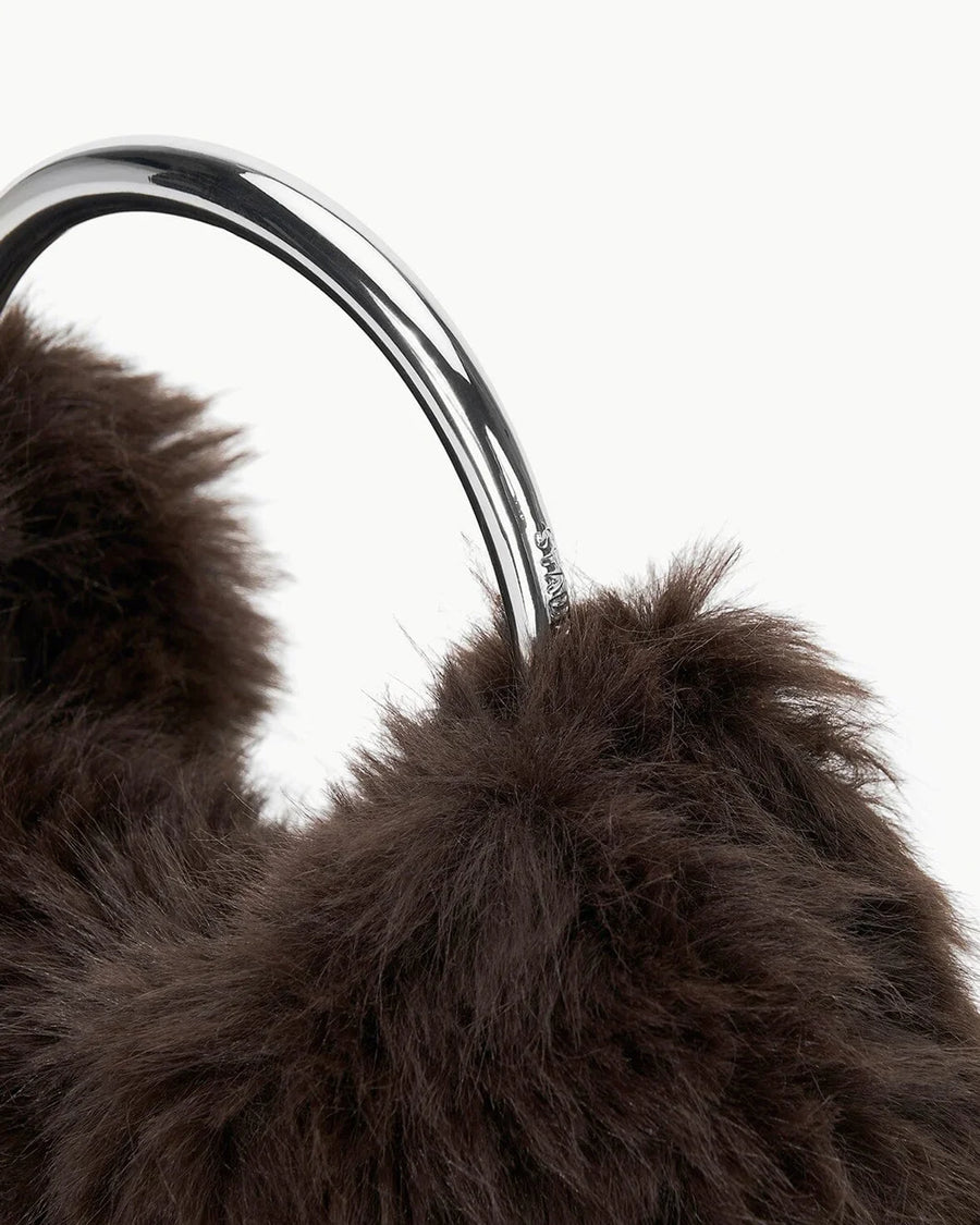 staud romeo faux fur bag espresso handle detail