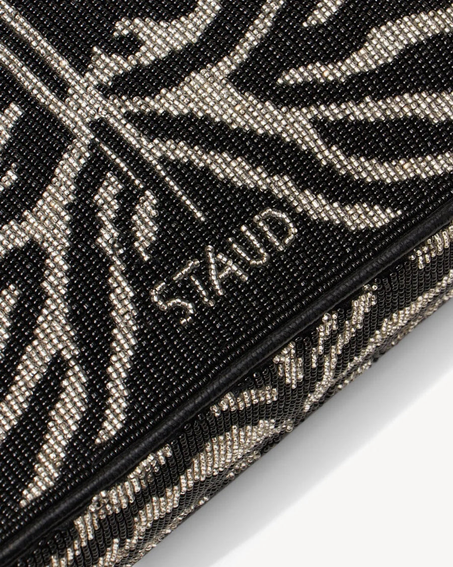 staud TOMMY BEADED BAG BLACK WHITE beading detail