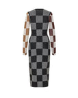 stine goya Midi Fitted Dress brown and grey check back