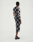 stine goya Midi Fitted Dress brown and grey check on figure back