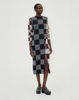 stine goya Midi Fitted Dress brown and grey check on figure front