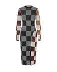 stine goya Midi Fitted Dress brown and grey check