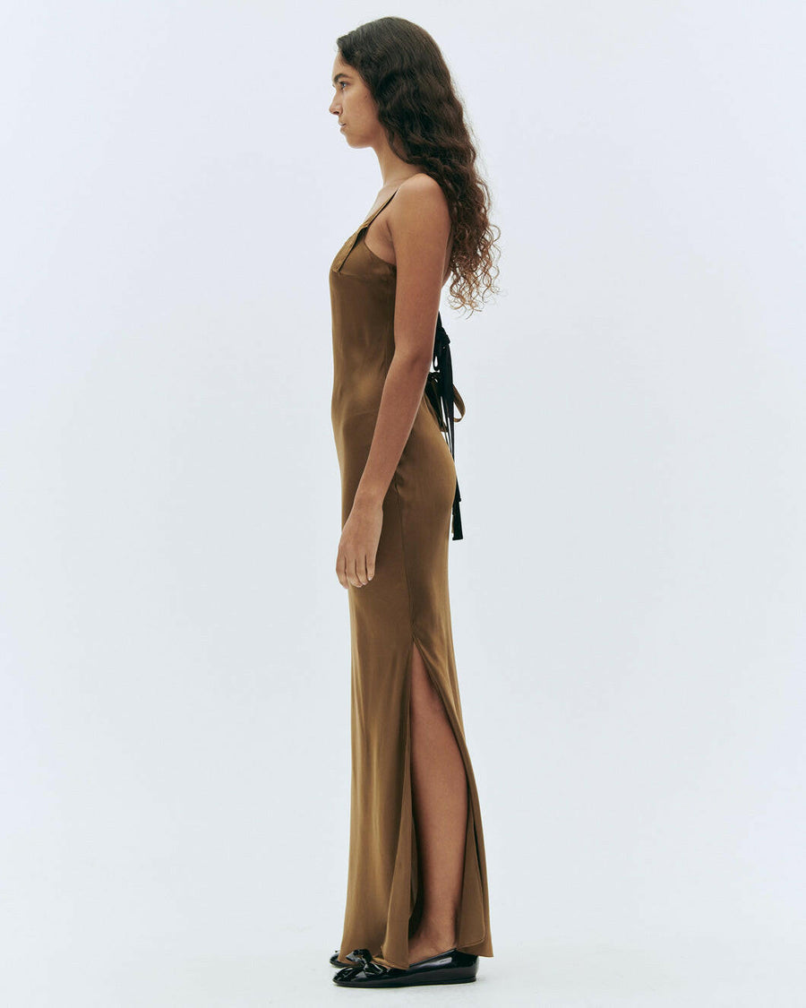 the garment Catania String Dress olive on figure side