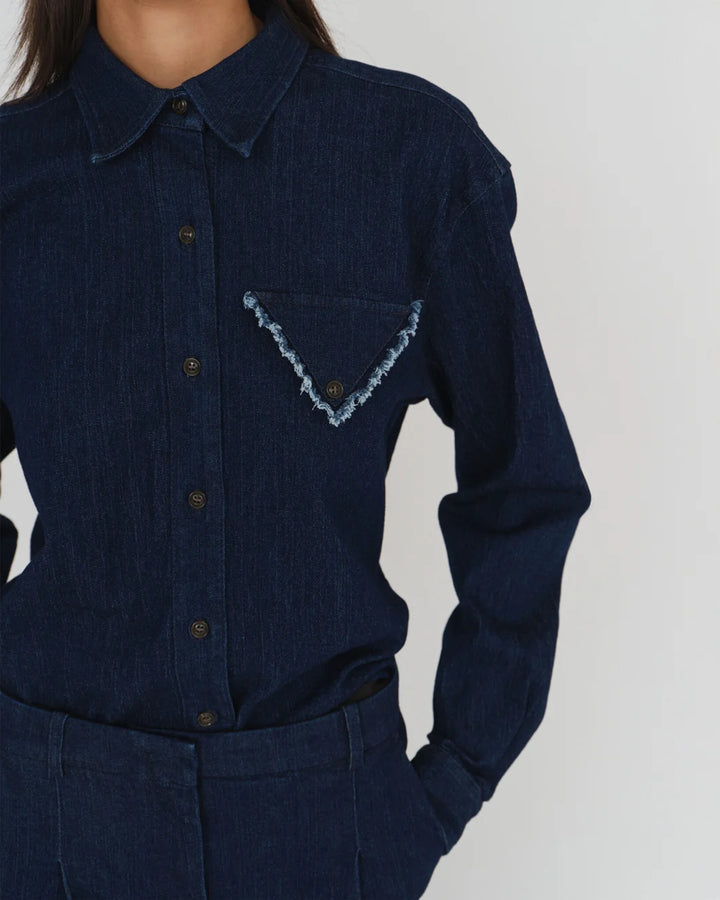 the garment merci shirt dark denim on figure front