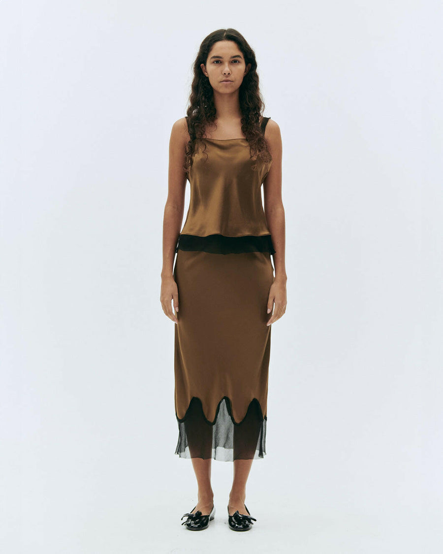 the garment catania midi skirt olive green on figure front